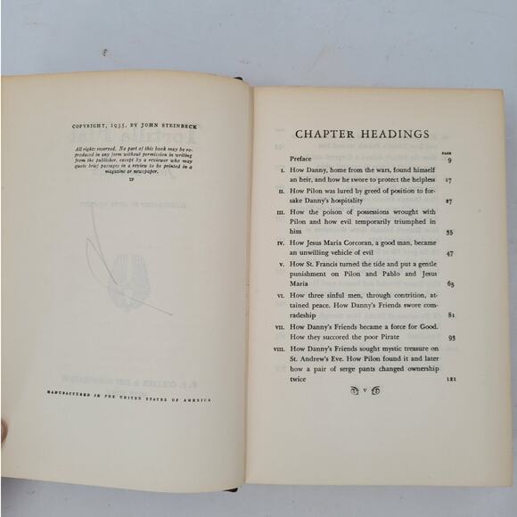 Tortilla Flat John Steinbeck Vintage Hardcover Literary Classic Book Lover Find - Picture 9 of 13